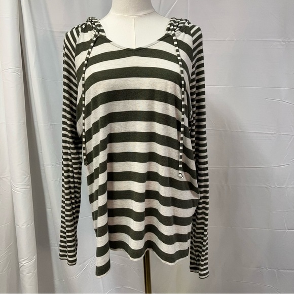Cabi Playoff Hoodie Womens Small Ivory Green Stripe Style‎ #3995 Fall 2020 - Picture 2 of 14